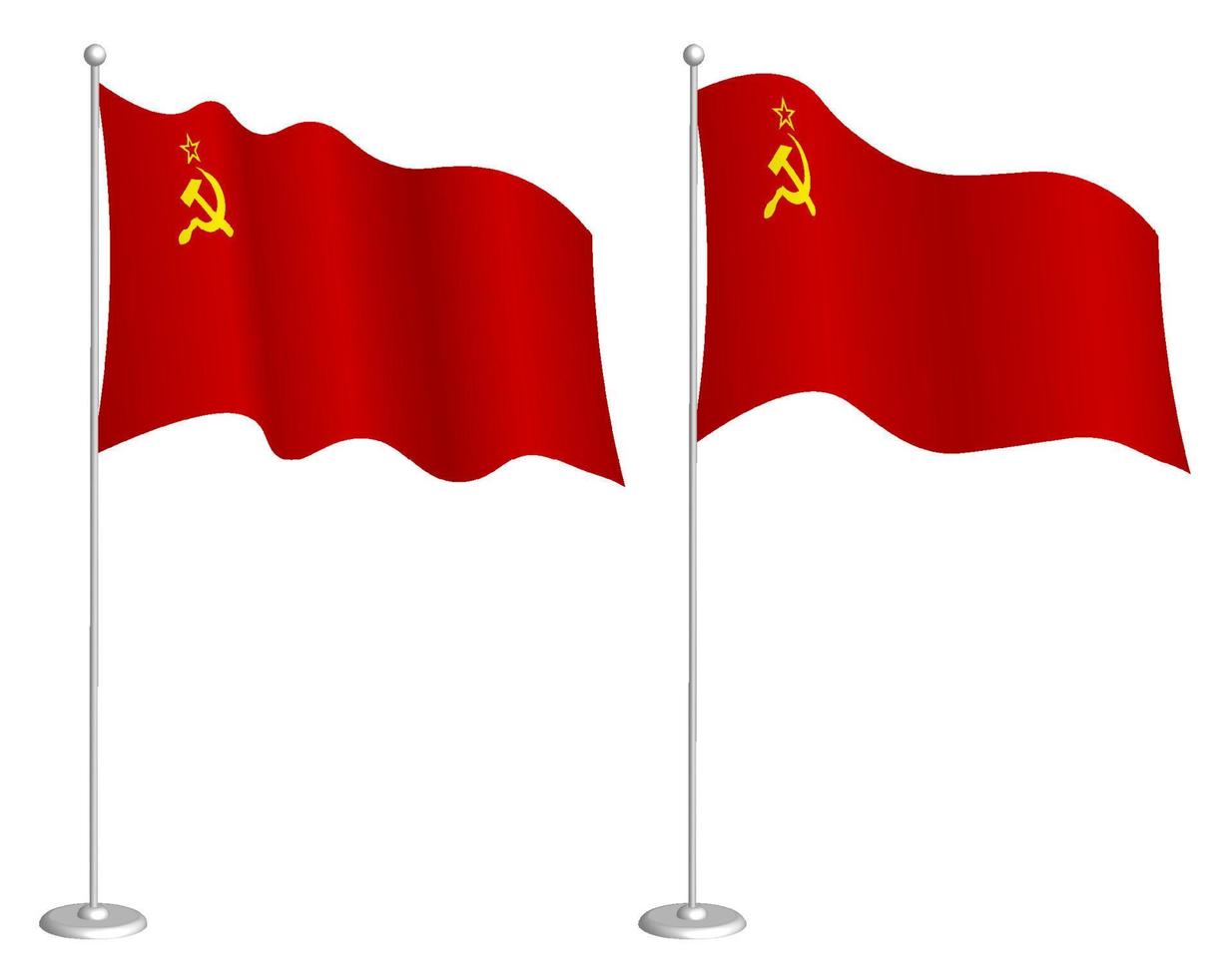 Soviet Union flag, USSR on flagpole waving in wind. Holiday design element. Checkpoint for map symbols. Isolated vector on white background