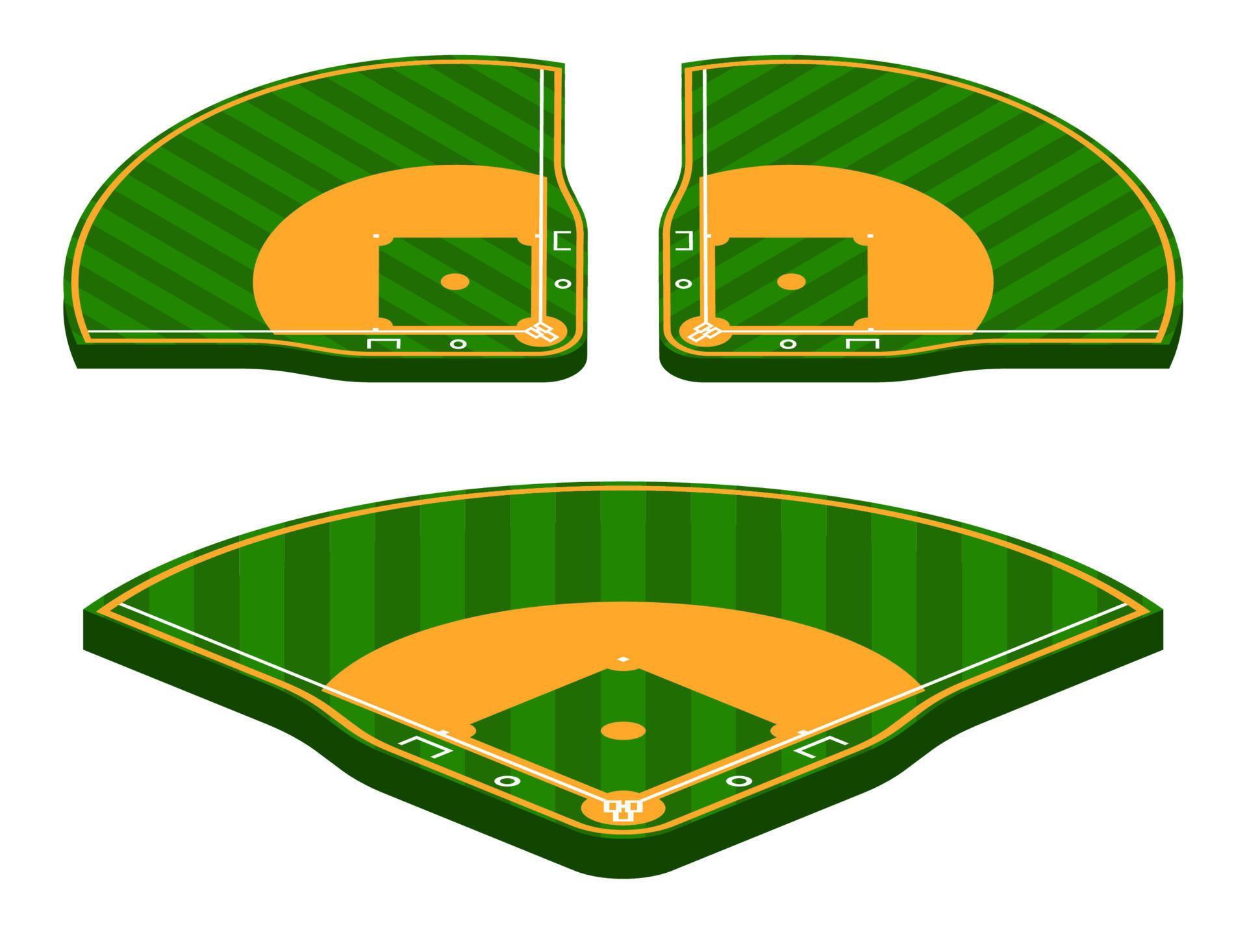 set of isometric green baseball fields with marking lines. Team sports
