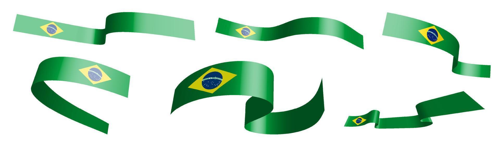 conjunto de cintas de vacaciones. bandera de la república de brasil ondeando en el viento. separación en capas superior e inferior. elemento de diseño vector sobre fondo blanco