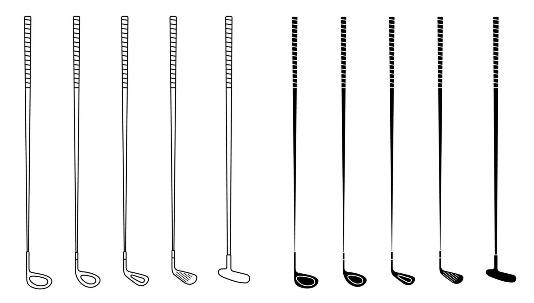 juego de palos de golf para diferentes golpes y formas. equipamiento deportivo para golfistas. Estilo de vida activo. vector