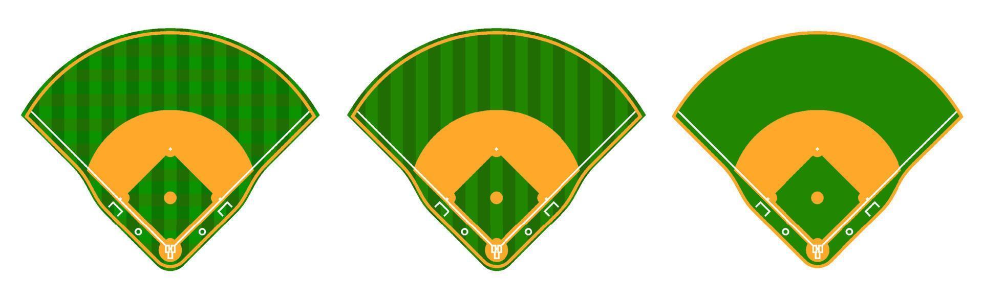 conjunto de campos de béisbol verdes con líneas de marcado. Deportes de equipo. Estilo de vida activo. deporte nacional americano. vector