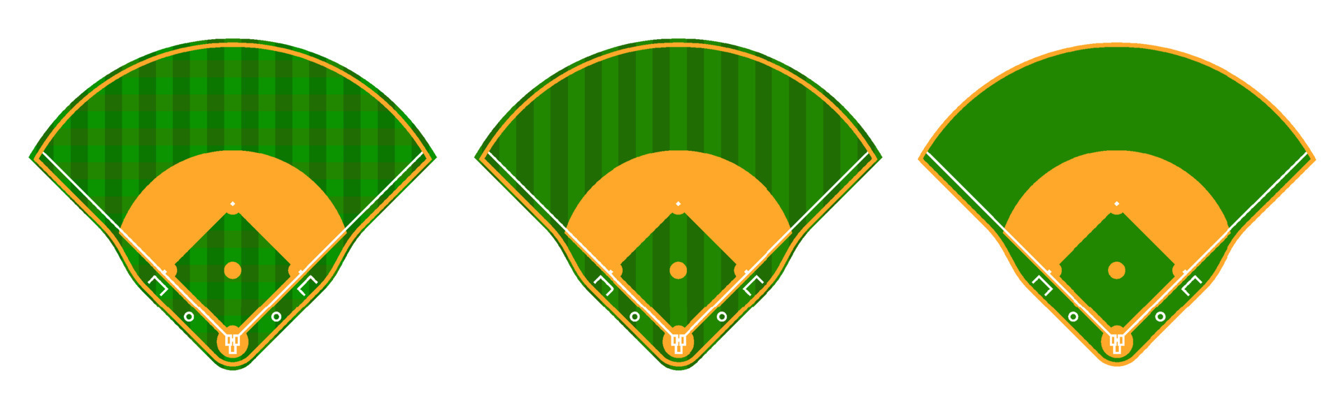 set of green baseball fields with marking lines. Team sports. Active