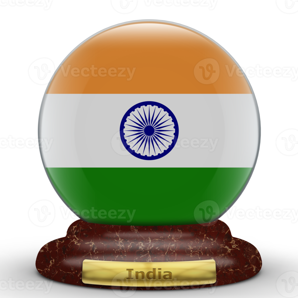 3D Flag of India on a globe background. png