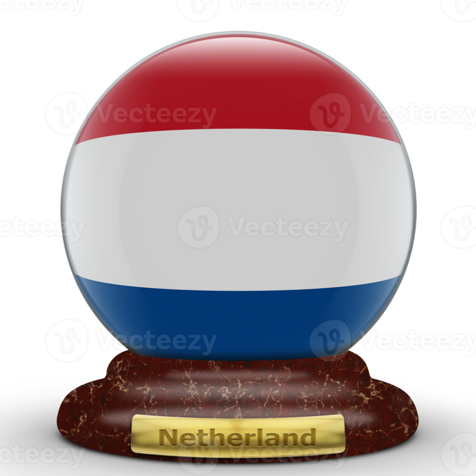 3d vlag van Nederland Aan wereldbol achtergrond. png