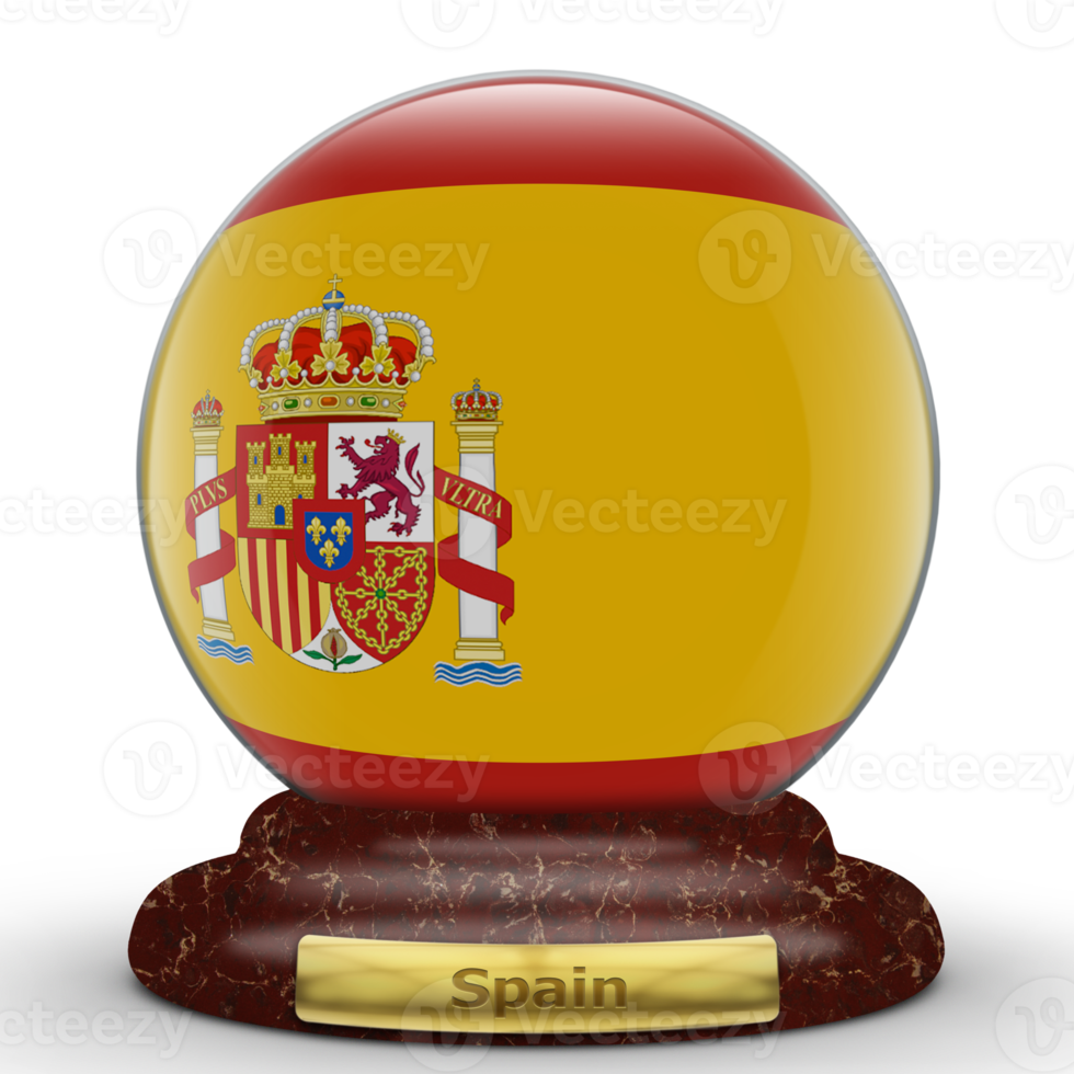 3D Flag of Spain on globe background. png