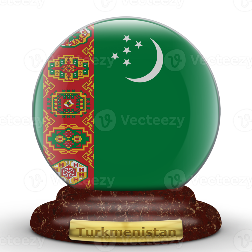 3D Flag of Turkmenistan on a globe background. png