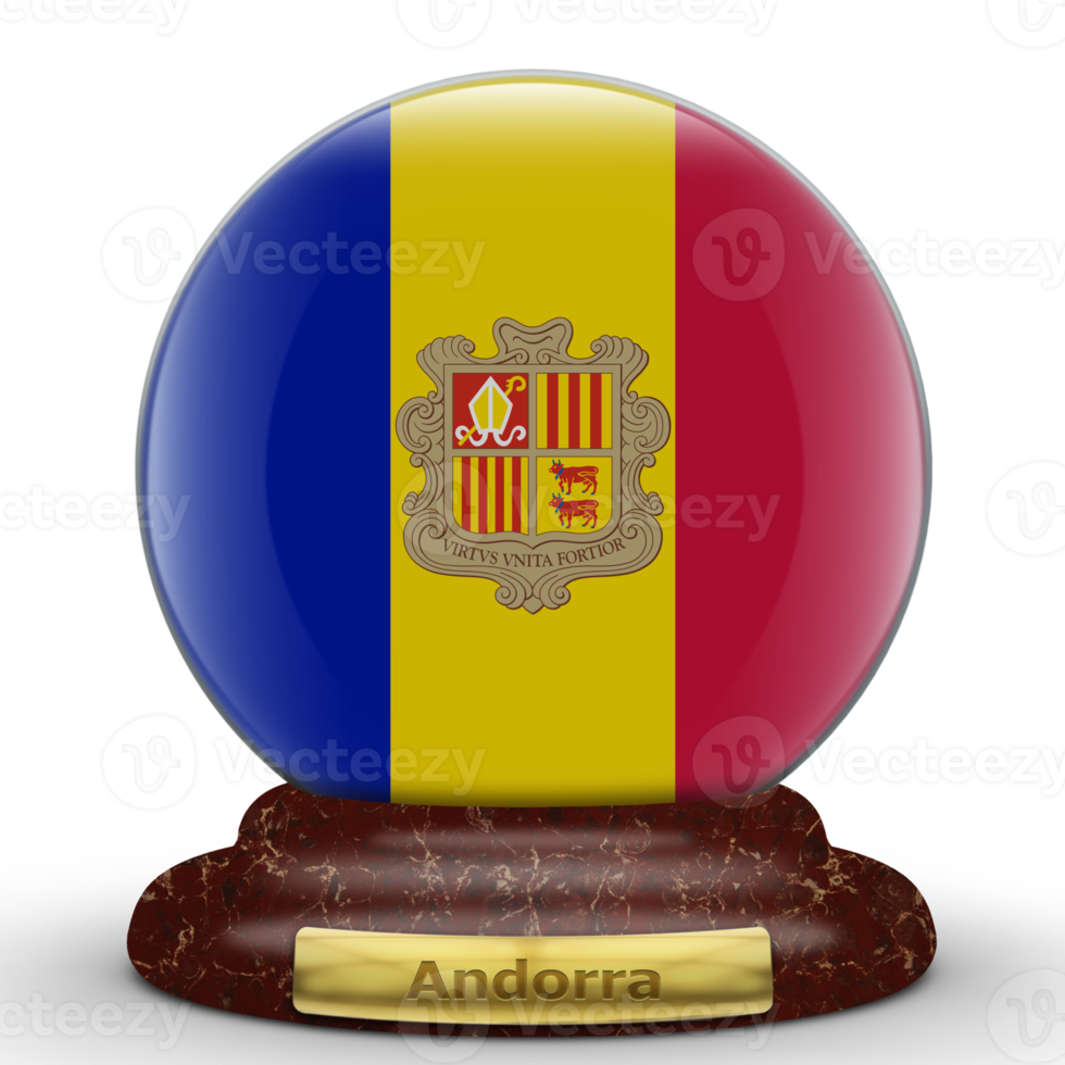3D Flag of Andorra on a globe background. png