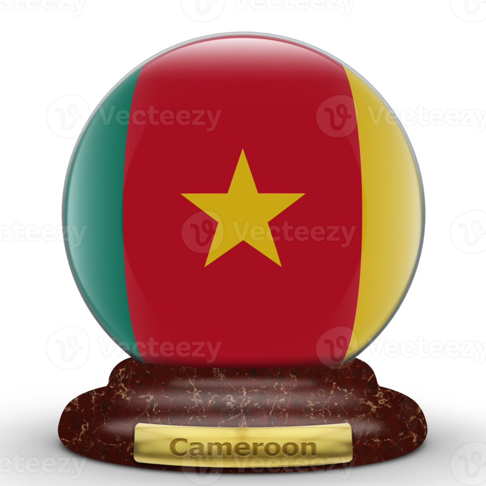 3D Flag of Cameroon on globe background. png