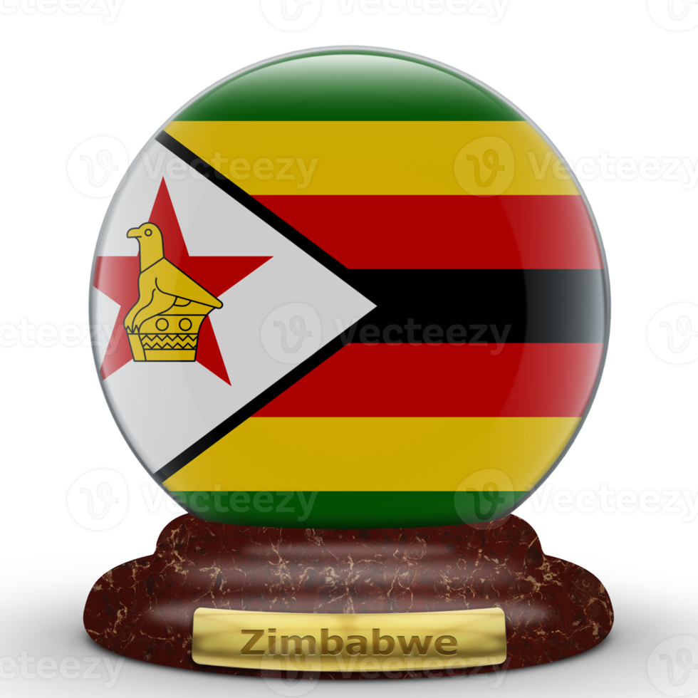 3D Flag of Zimbabwe on a globe background. png