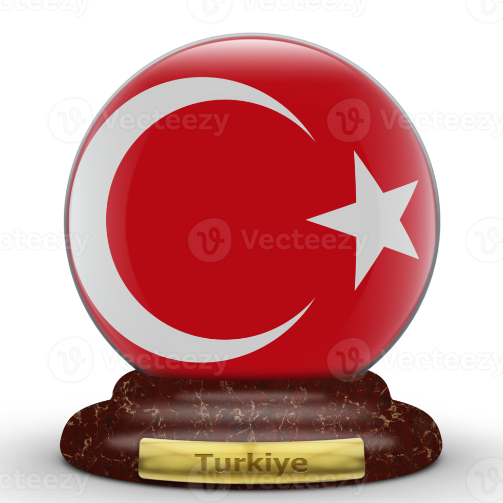 3D-Flagge von Turkiye auf Globushintergrund. png