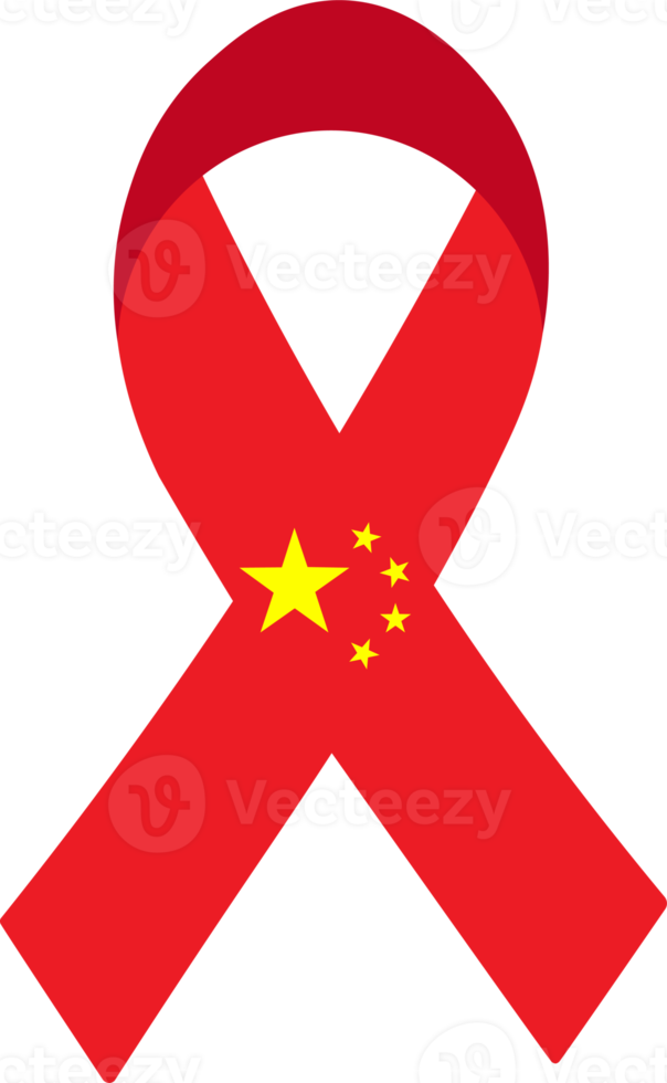 3D Flag of China on a fabric ribbon. png