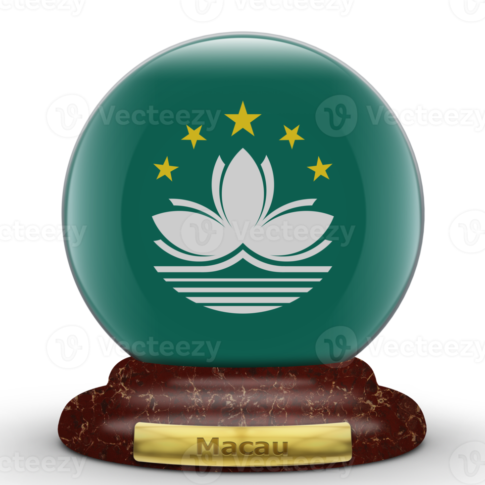 3D Flag of Macau on a globe background. png