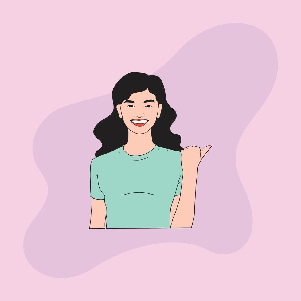 mujer con pulgar y sonrisa vector