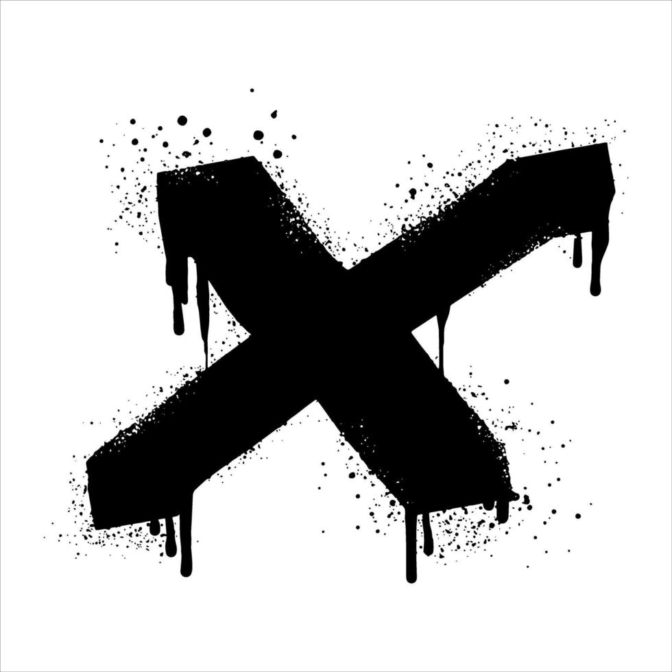 Spray painted graffiti check mark in black over white. X symbol. isolated on white background. vector illustration