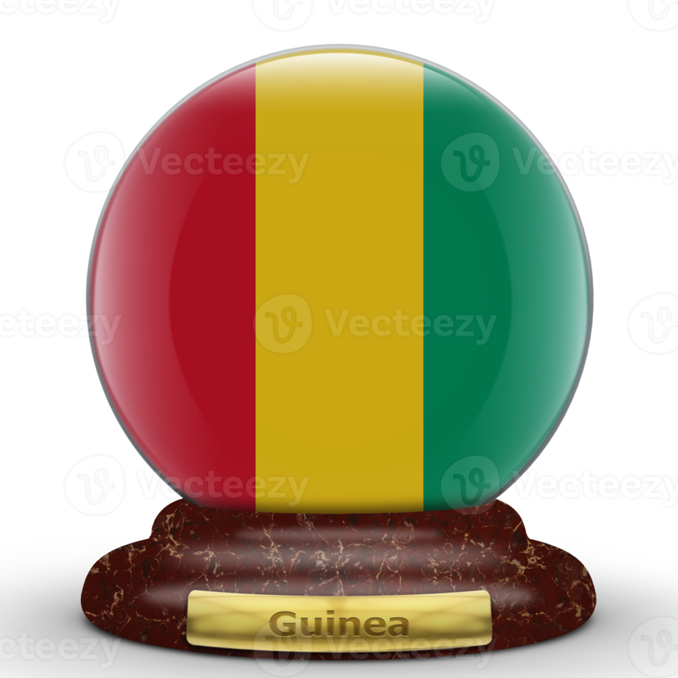 3D Flag of Guinea on a globe background. png