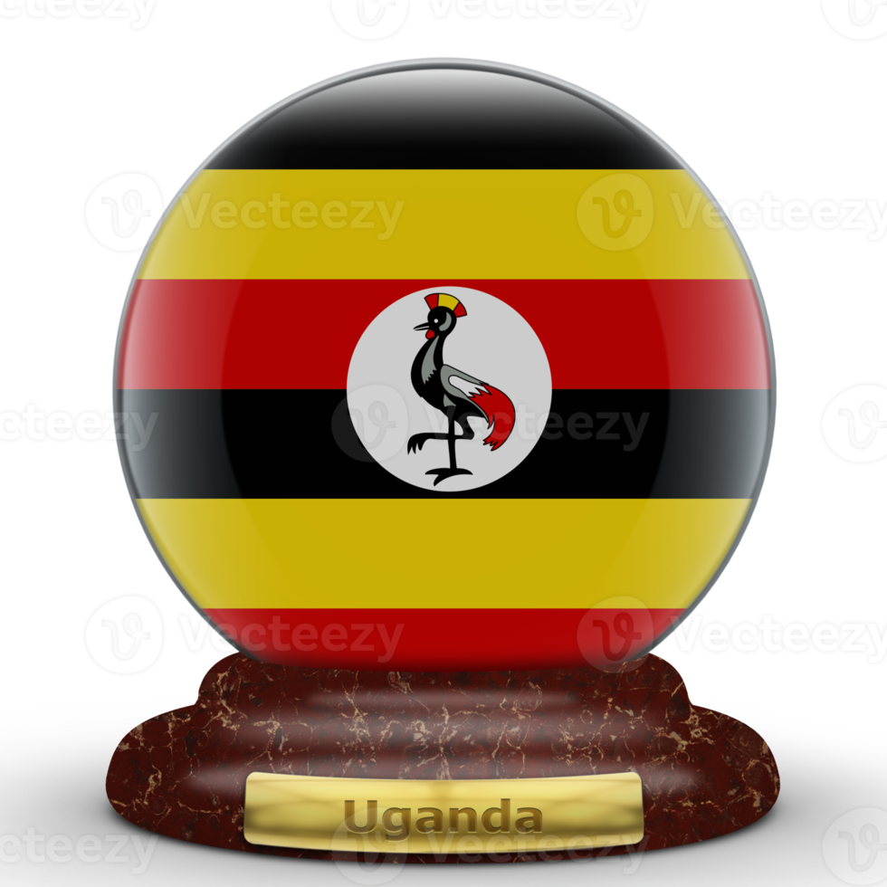 3D-Flagge von Uganda auf einem Globus-Hintergrund. png
