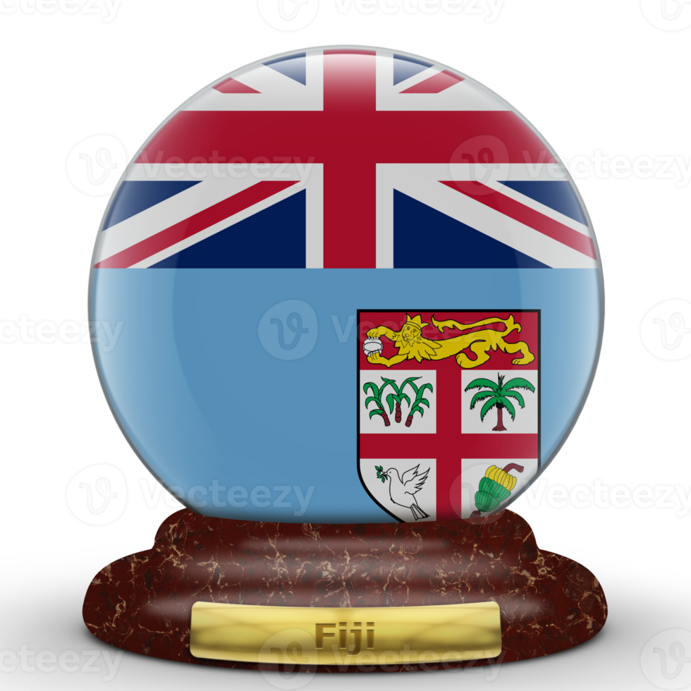 3D Flag of Fiji on a globe background. png