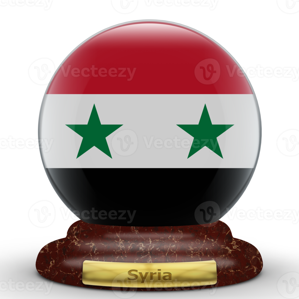 3D Flag of Syria on a globe background. png