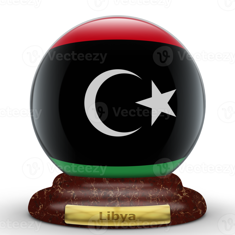 3D Flag of Libya on globe background. png