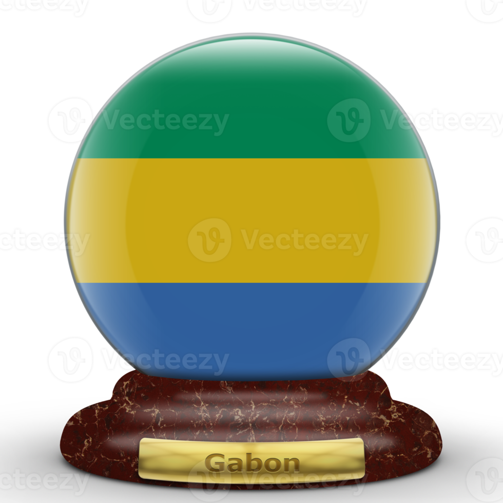 3D Flag of Gabon on a globe background. png