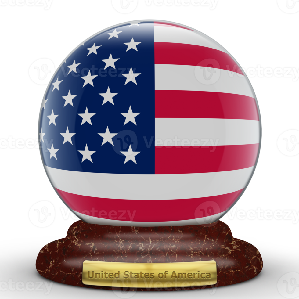 3D Flag of United States of America on globe background. png
