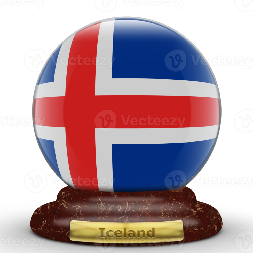 3D Flag of Iceland on globe background. png