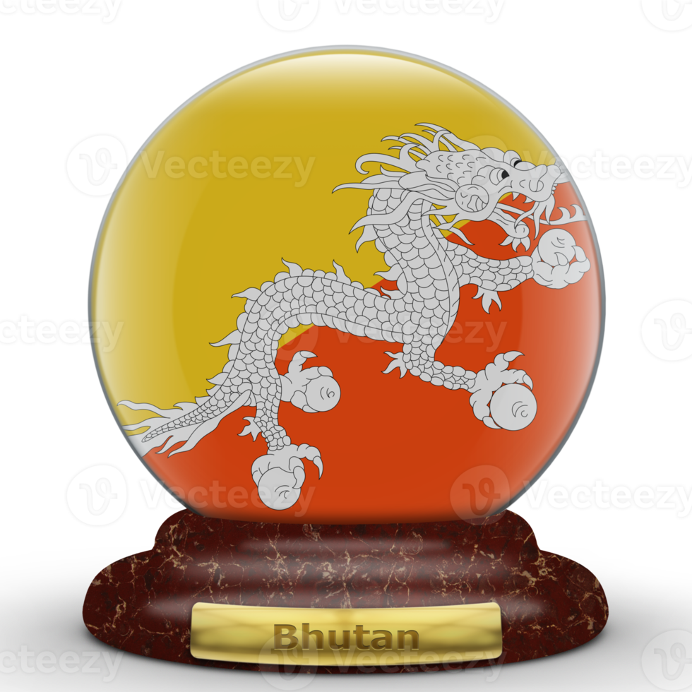 3D Flag of Bhutan on globe background. png