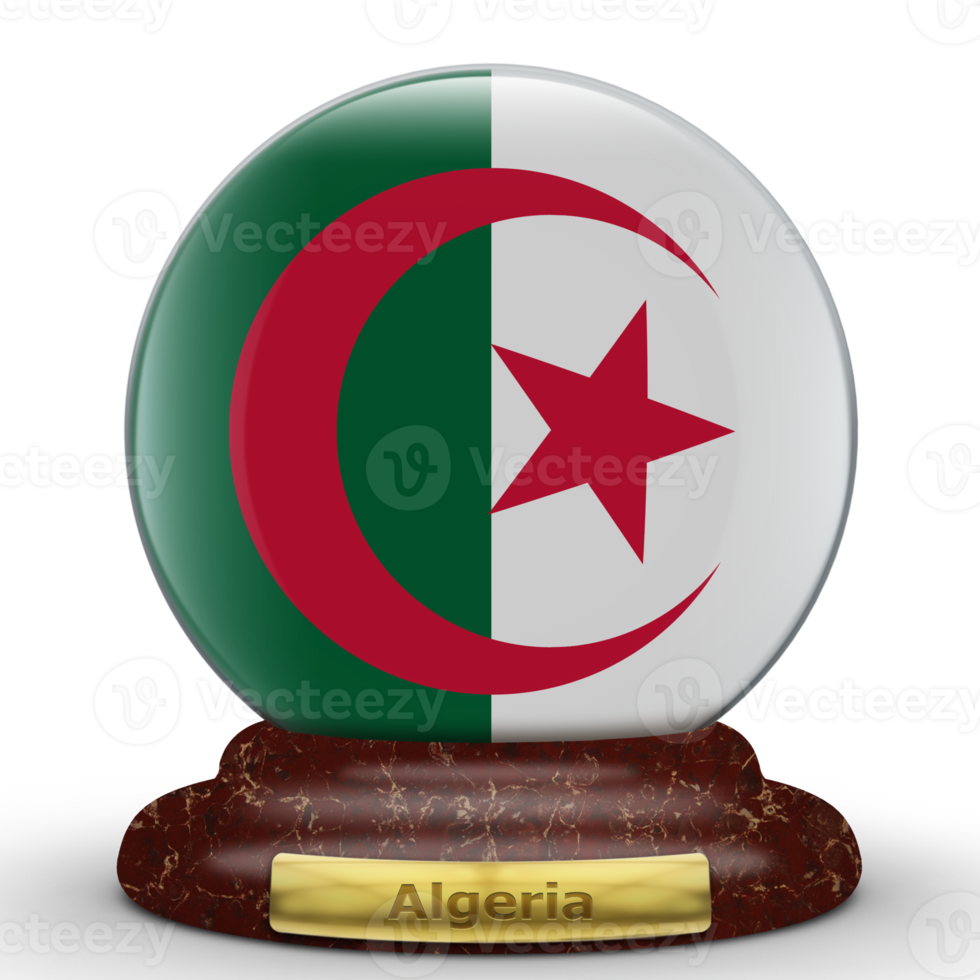 3d bandiera di algeria su globo sfondo. png