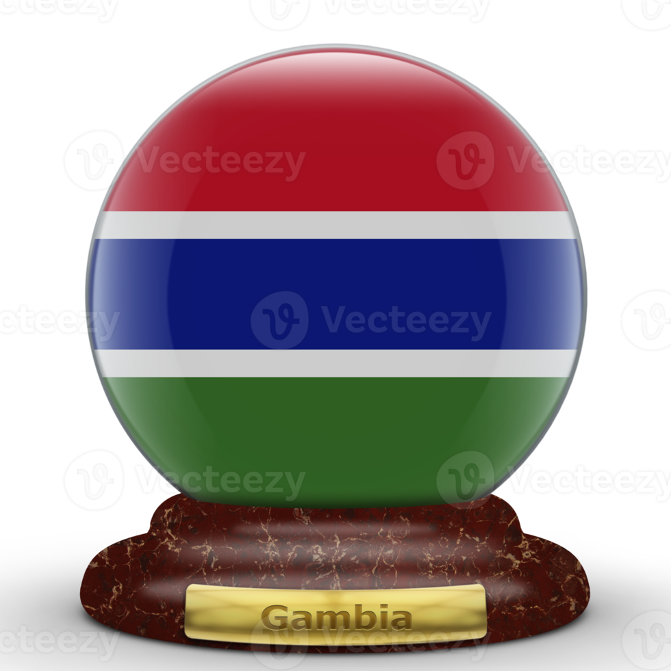 3D Flag of Gambia on a globe background. png