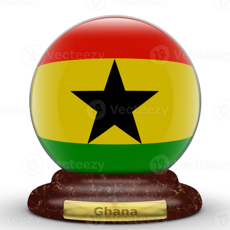 3D Flag of Ghana on globe background. png