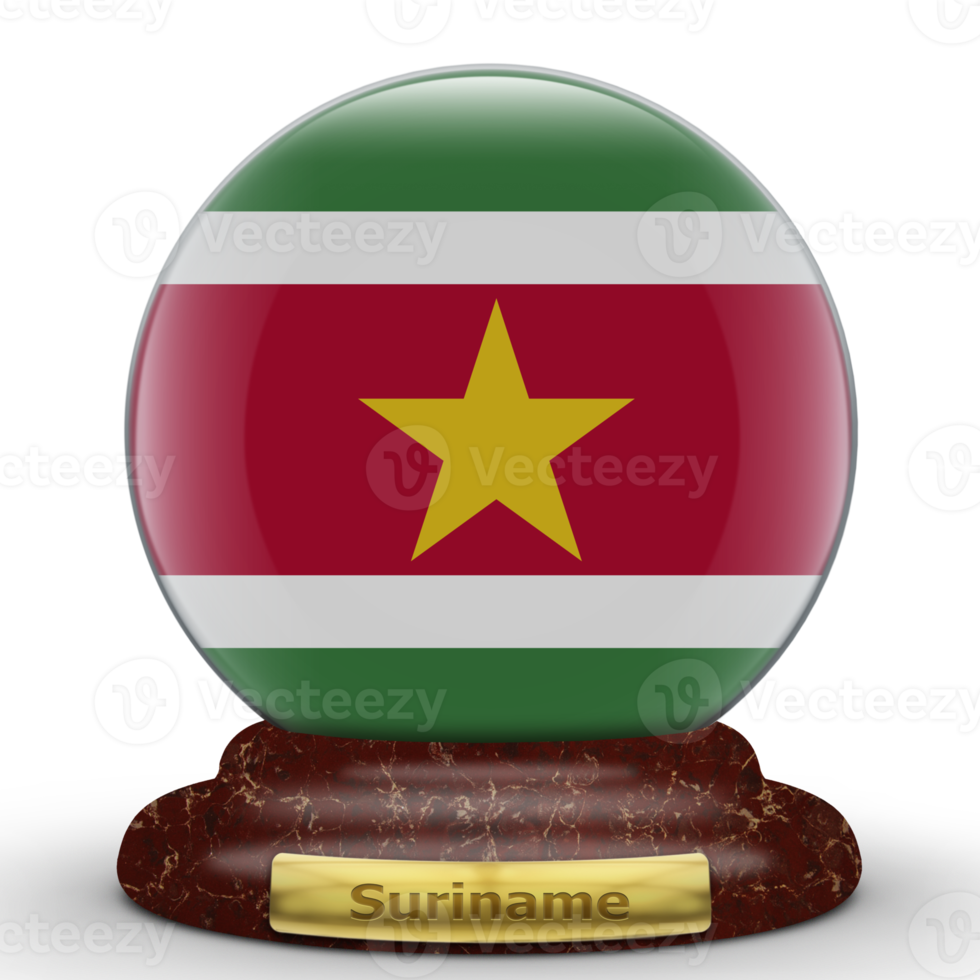 3D Flag of Suriname on a globe background. png