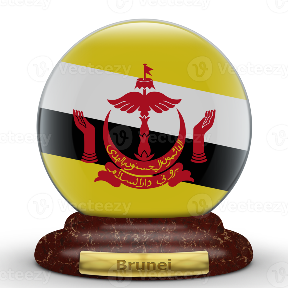 3D Flag of Brunei on a globe background. png