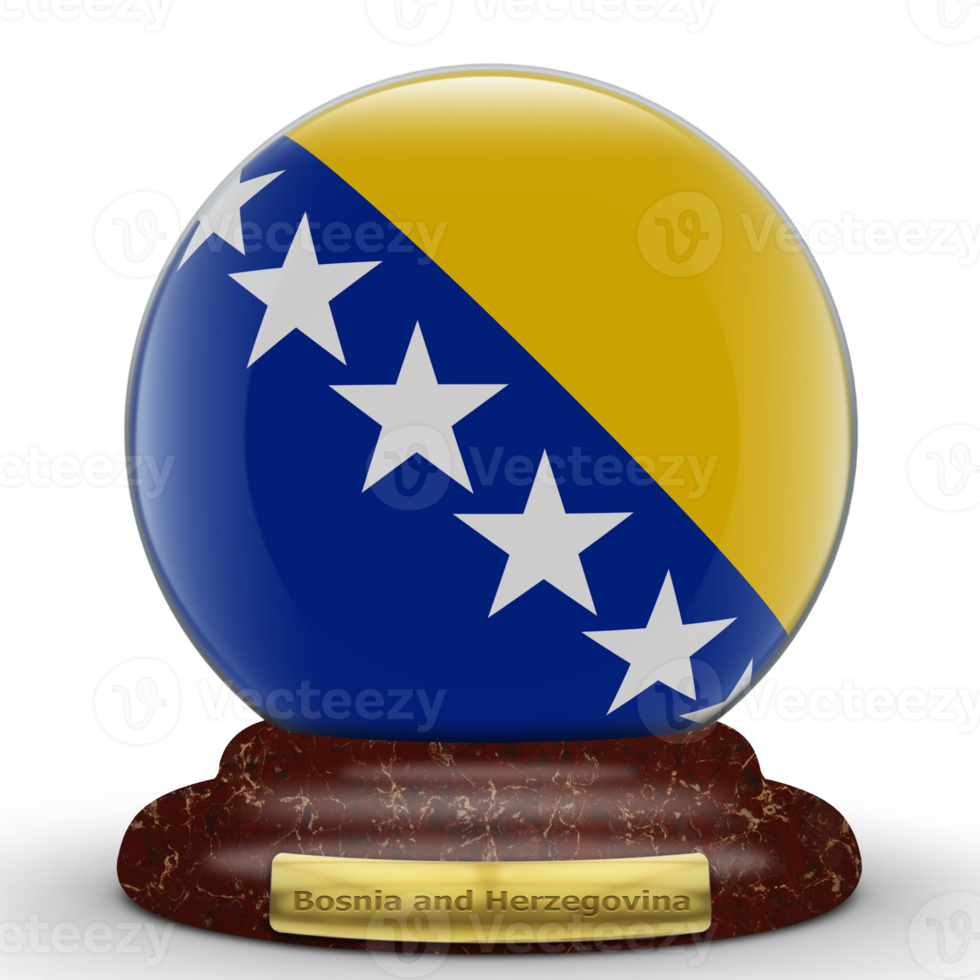 3D Flag of Bosnia and Herzegovina on globe background. png