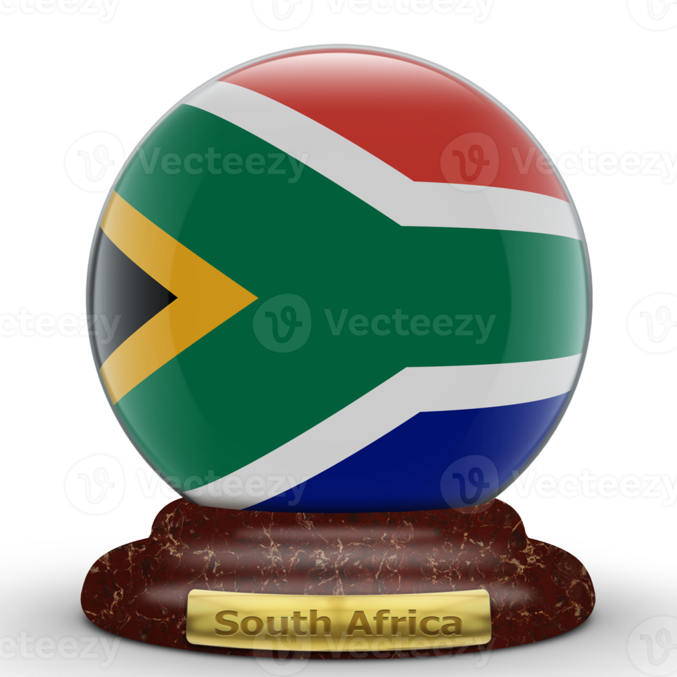 3D Flag of South Africa on globe background. png