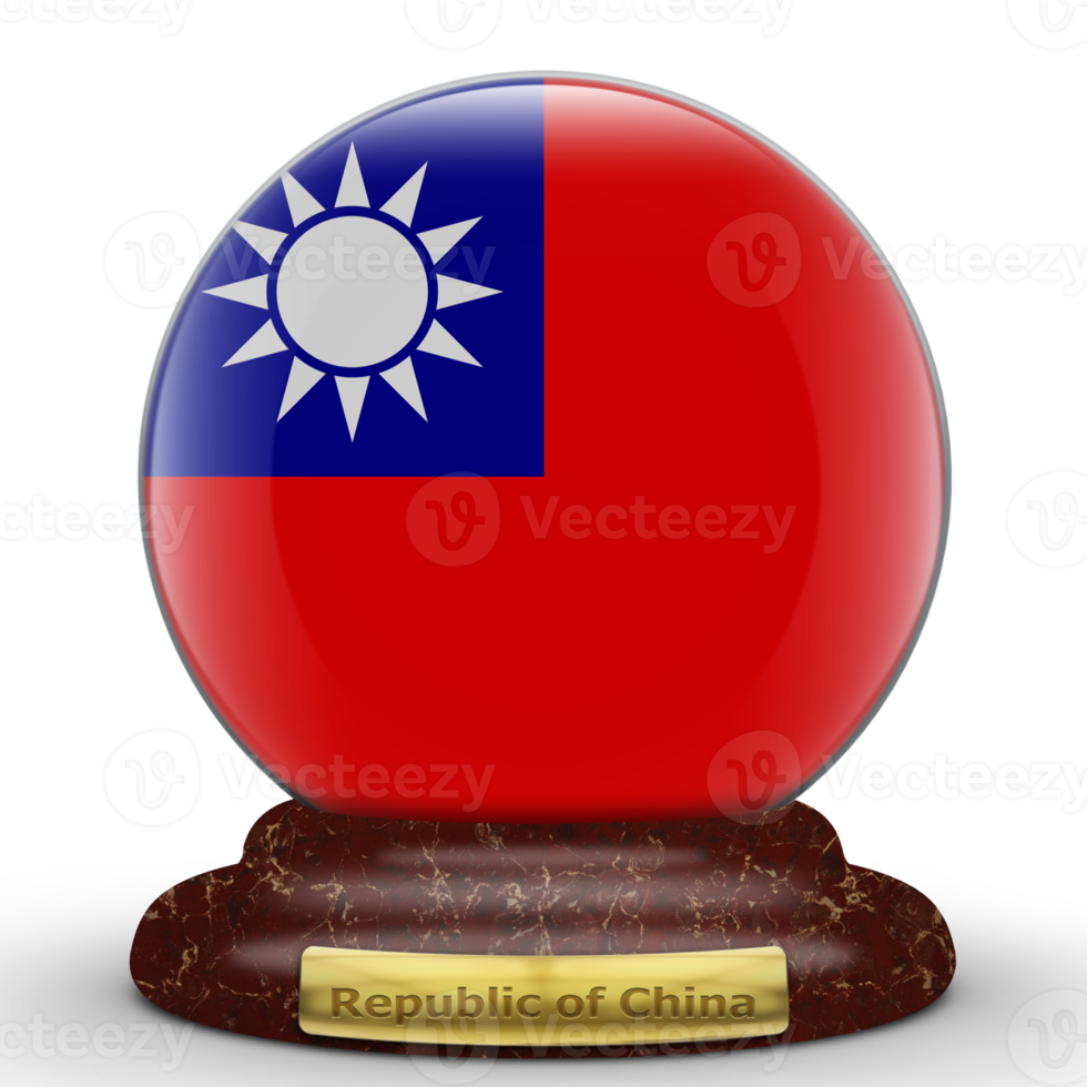 3D-Flagge der Republik China auf einem Globus-Hintergrund. png