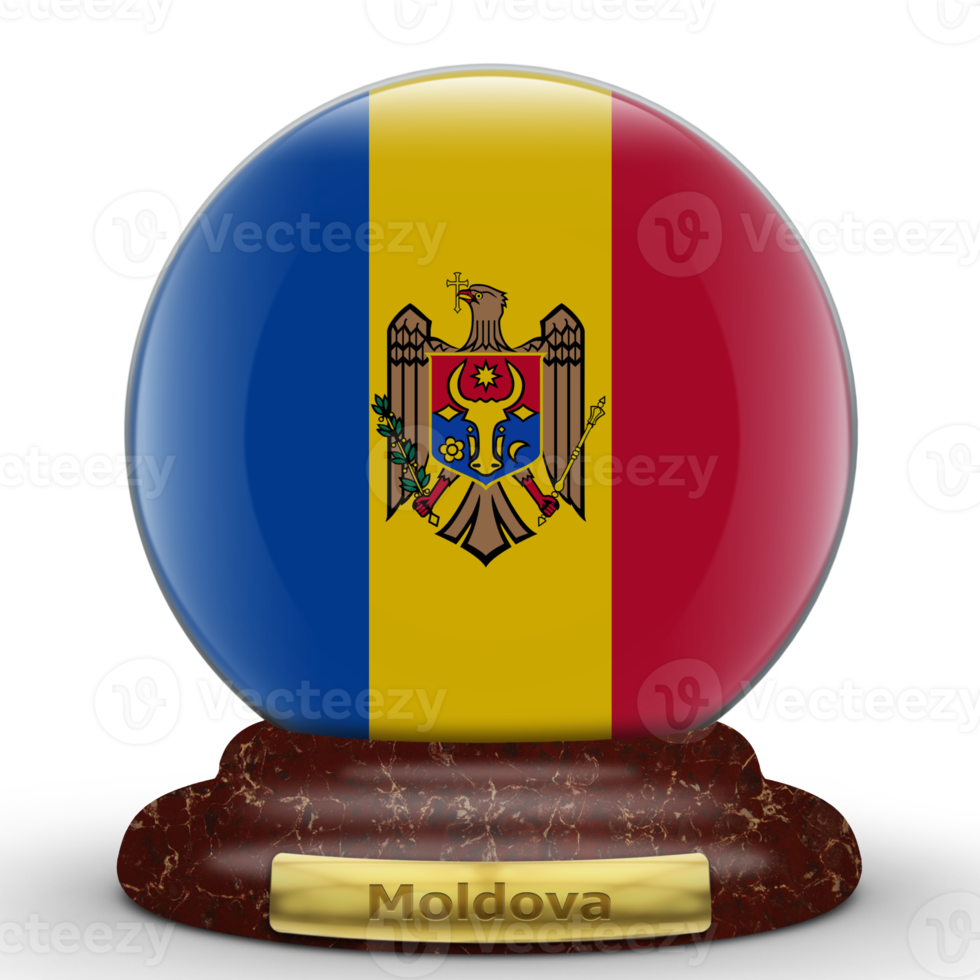 3d vlag van Moldavië Aan een wereldbol achtergrond. png