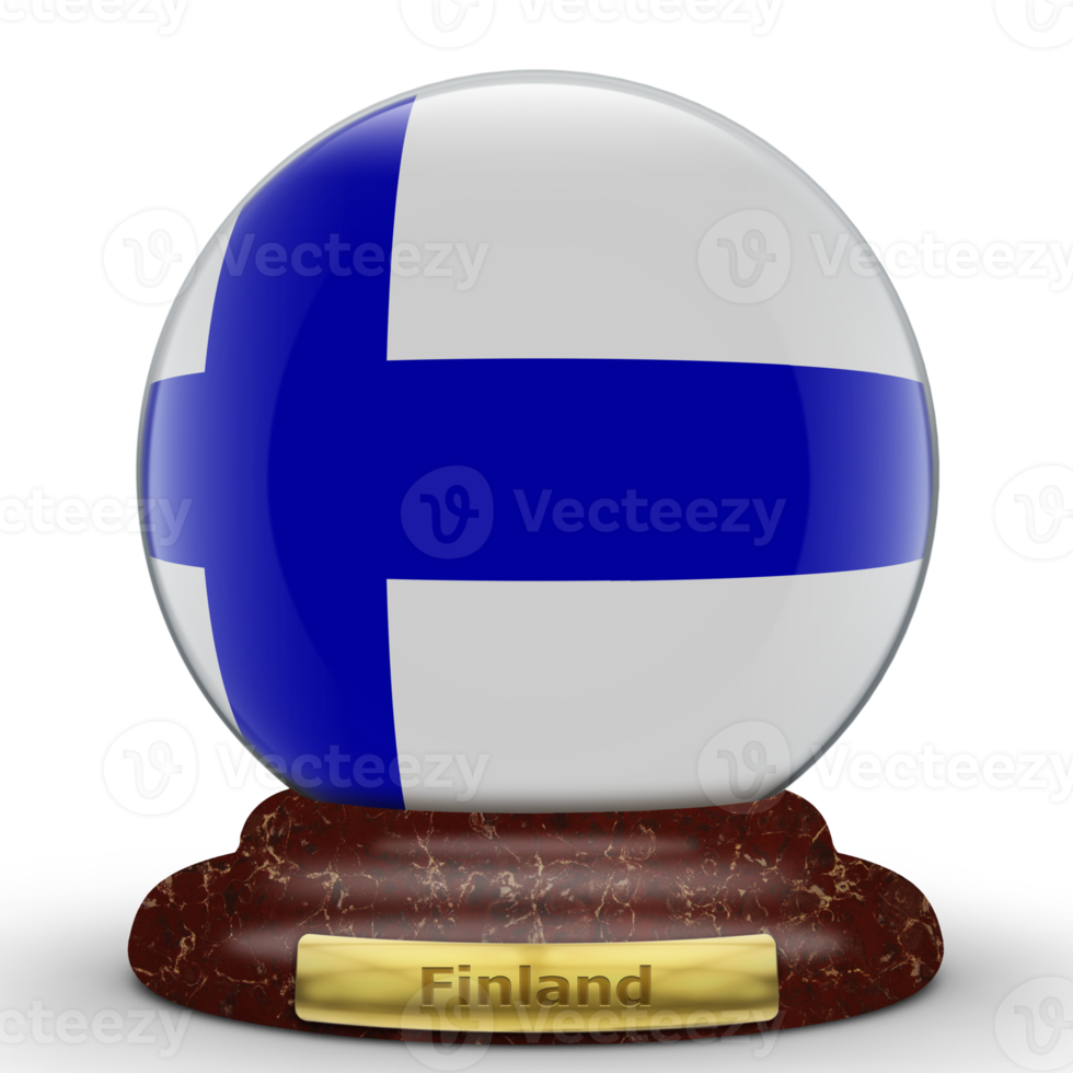3D Flag of Finland on globe background. png
