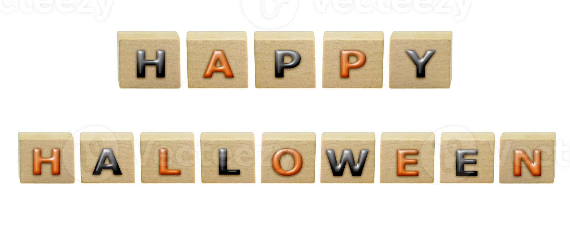 3D illustration the word Happy Halloween on the wooden box. png
