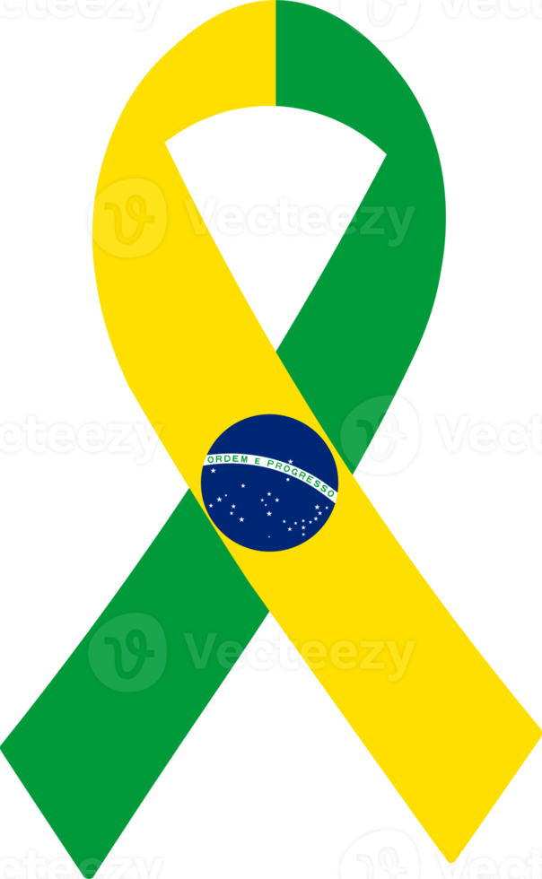 3d vlag van Brazilië Aan een kleding stof lintje. png