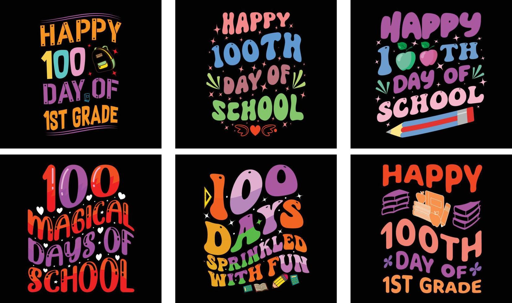 100 Days of School T-shirt Design Bundle. 100 Days of School Vector. Typography t-shirt design. vector