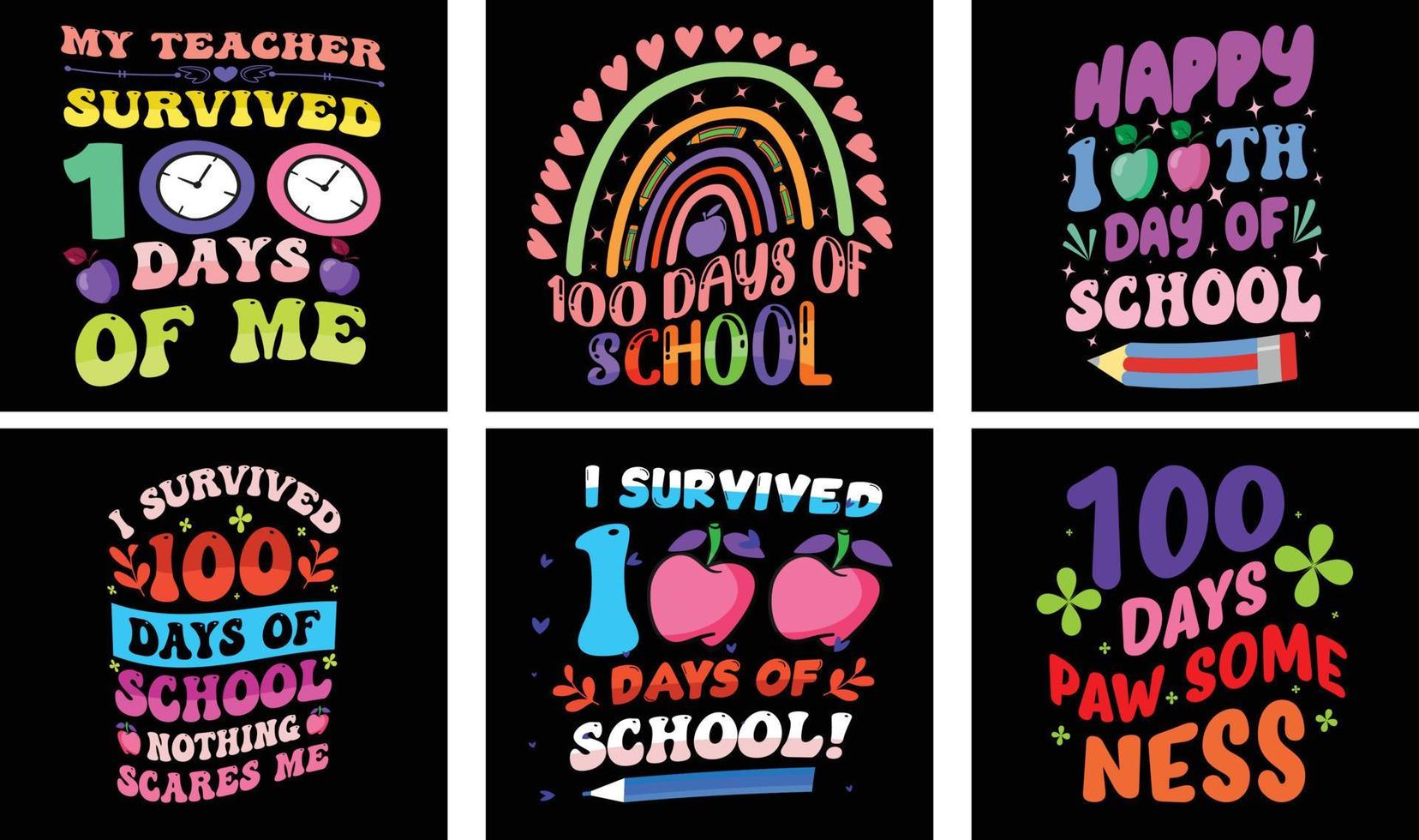100 Days of School T-shirt Design Bundle. 100 Days of School Vector. Typography t-shirt design. vector