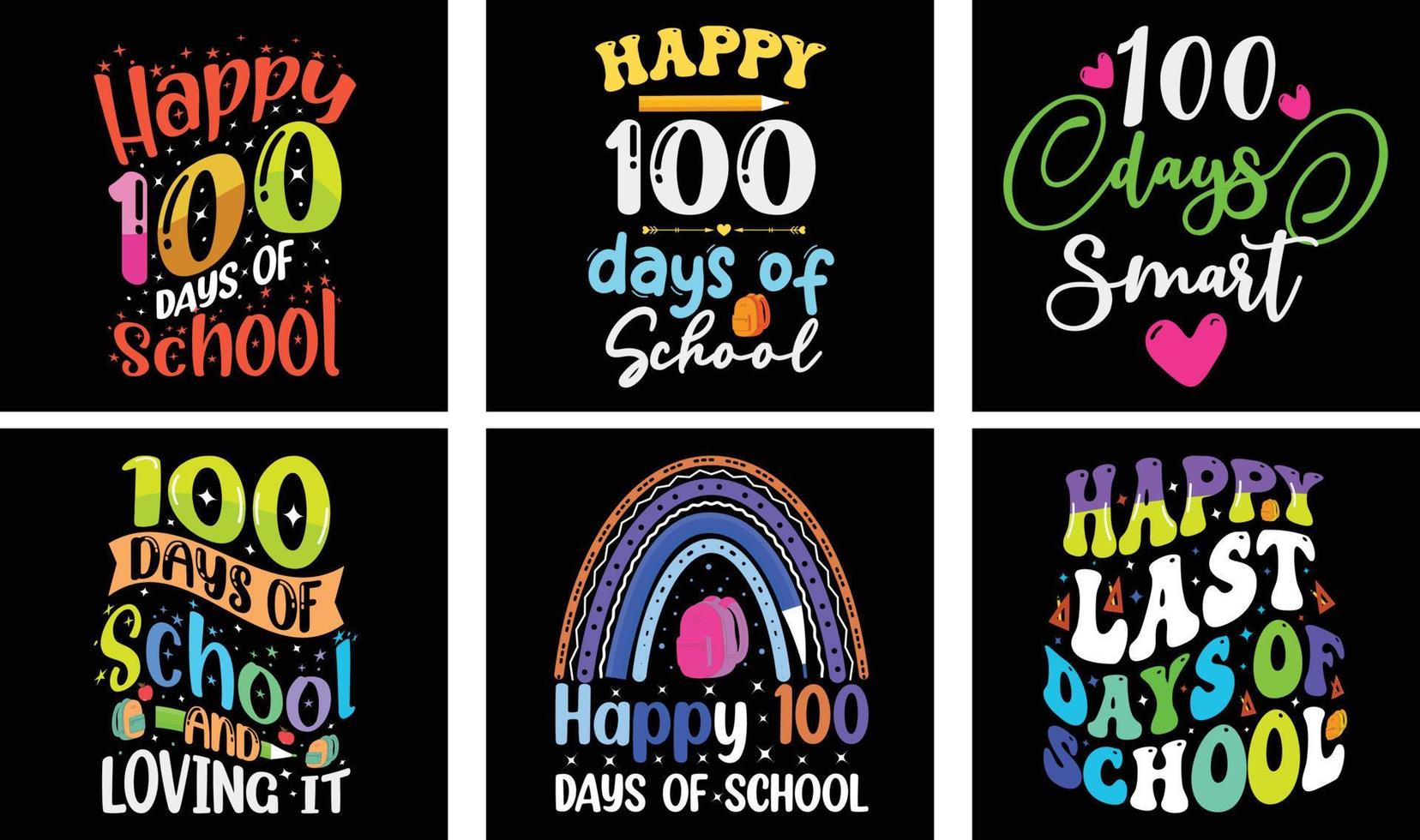 100 Days of School T-shirt Design Bundle. 100 Days of School Vector. Typography t-shirt design. vector