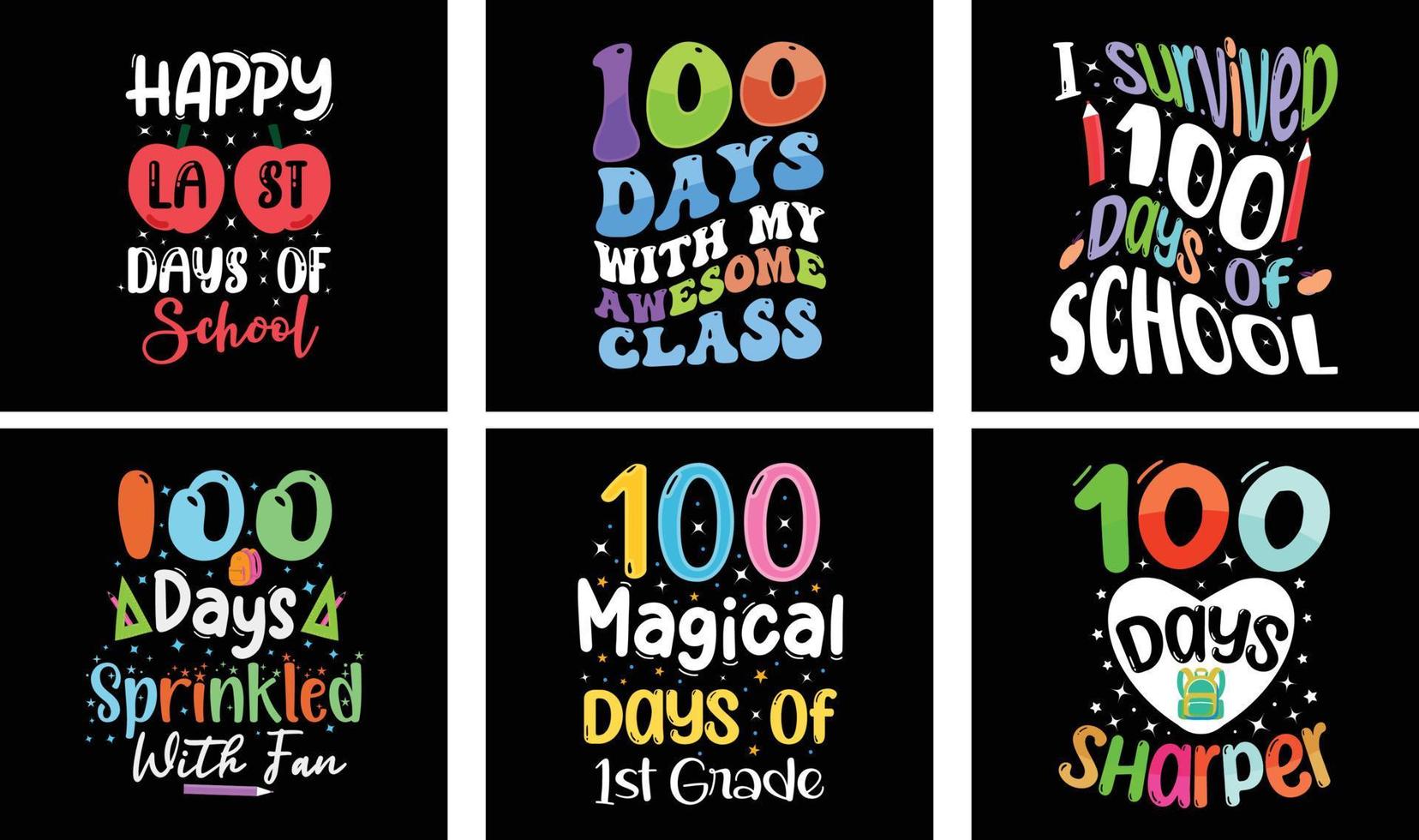 Paquete de diseño de camisetas de 100 días de escuela. 100 días de vector escolar. diseño de camiseta de tipografía.