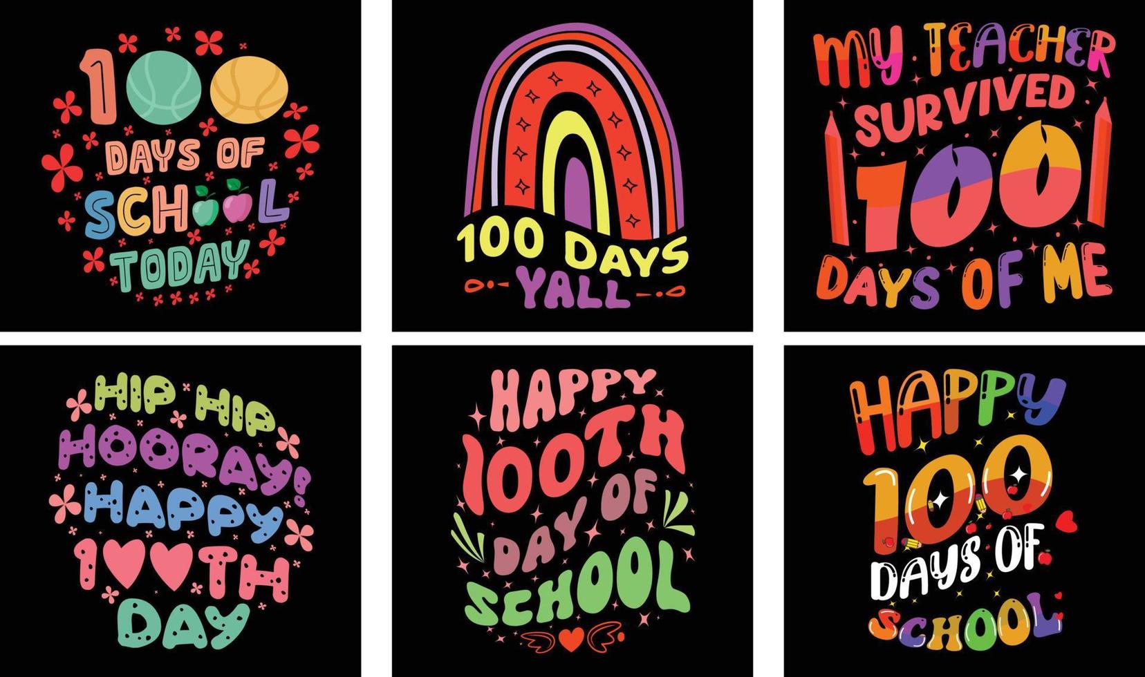 100 Days of School T-shirt Design Bundle. 100 Days of School Vector. Typography t-shirt design. vector