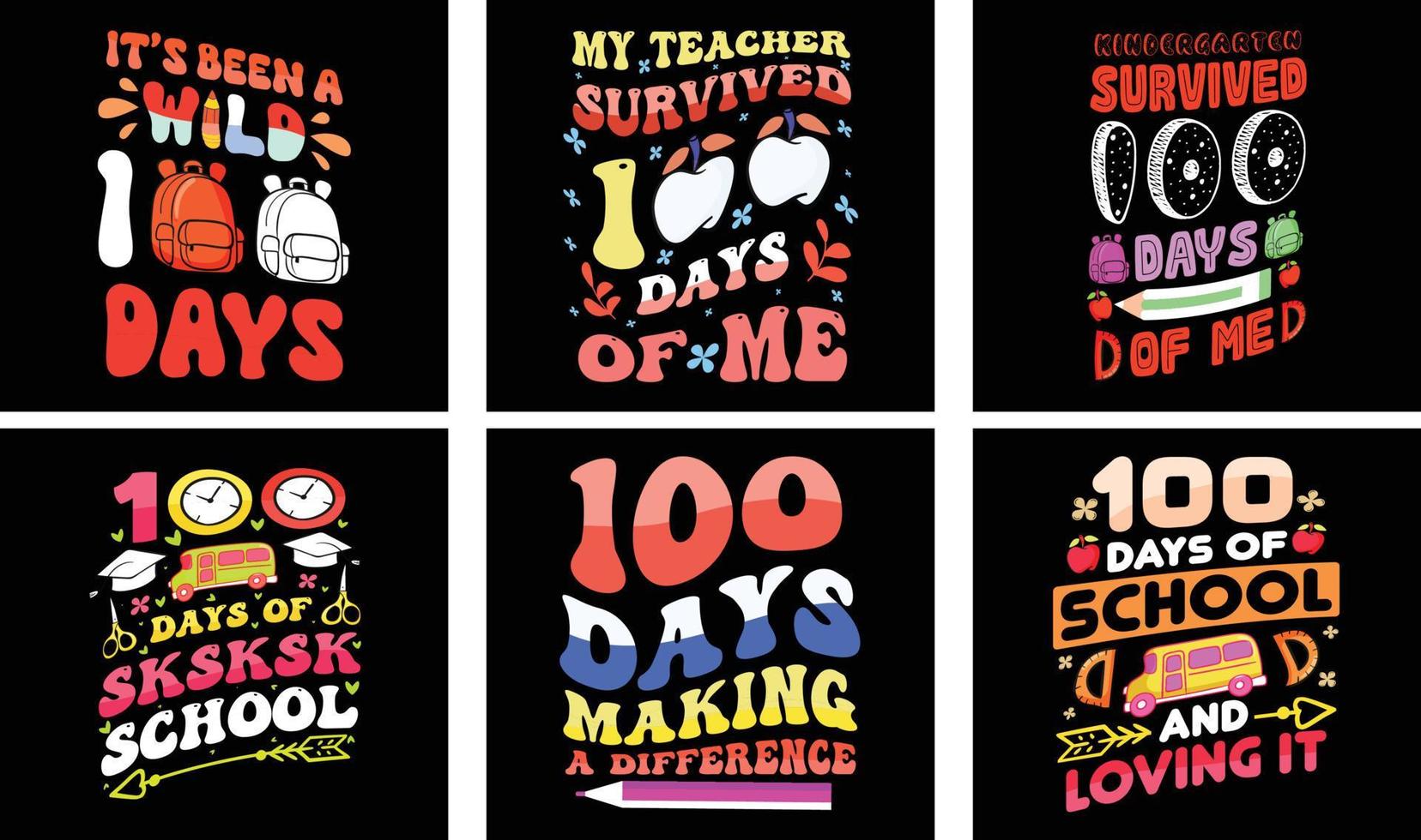 100 Days of School T-shirt Design Bundle. 100 Days of School Vector. Typography t-shirt design. vector