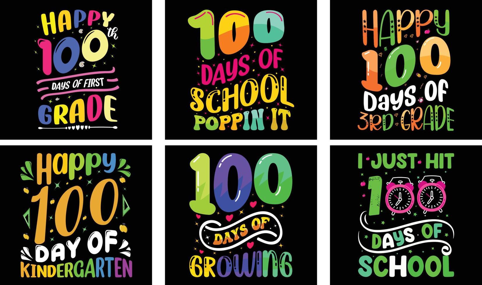 100 Days of School T-shirt Design Bundle. 100 Days of School Vector. Typography t-shirt design. vector