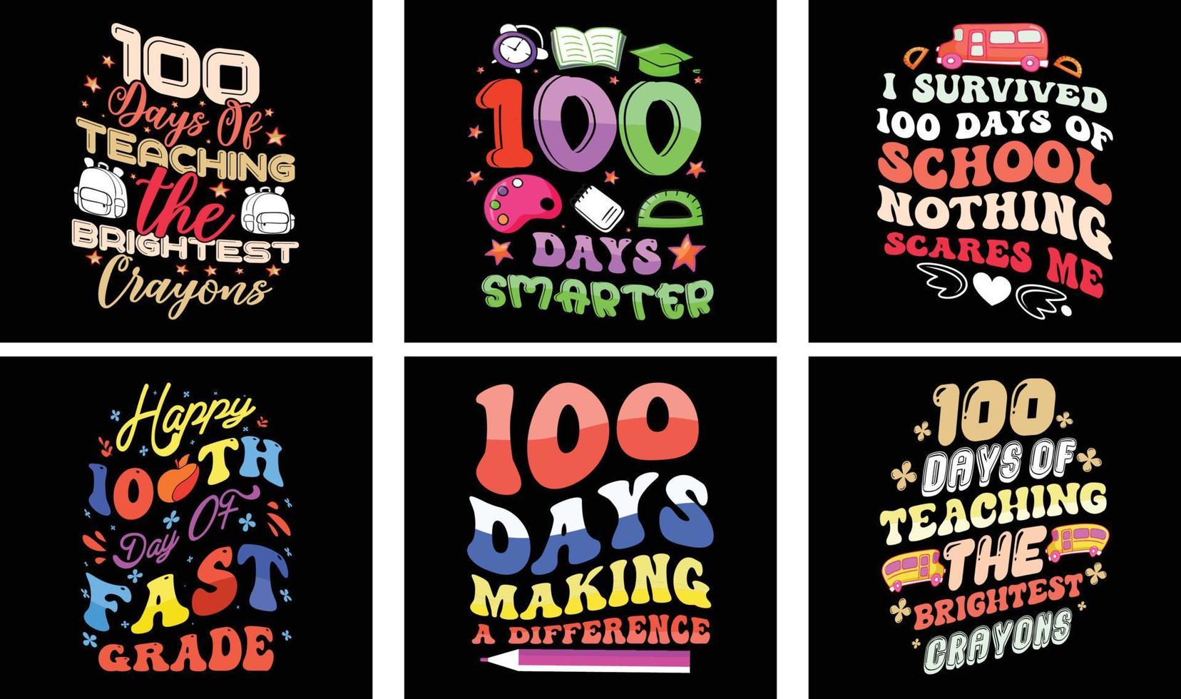 100 Days of School T-shirt Design Bundle. 100 Days of School Vector. Typography t-shirt design. vector