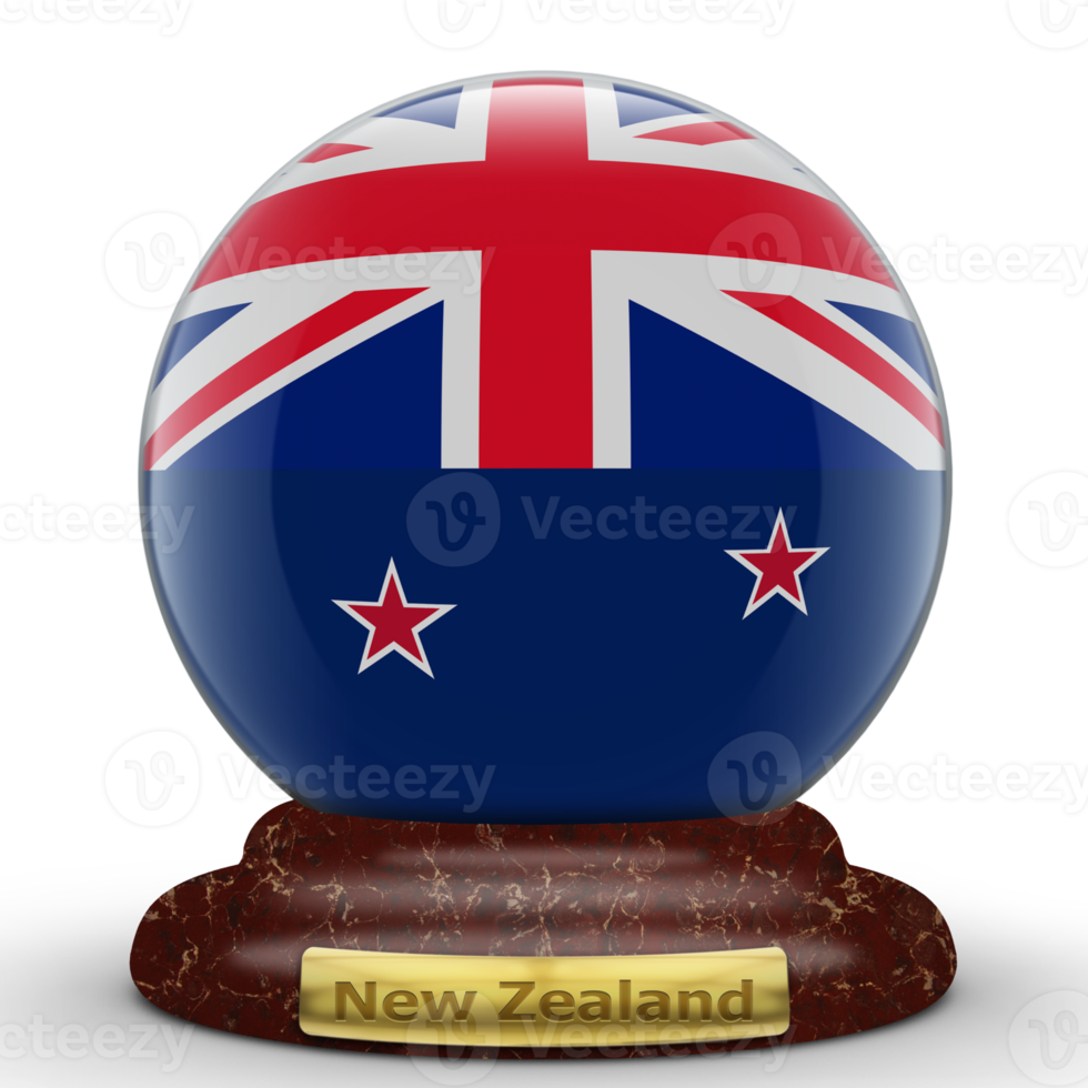 3D Flag of New Zealand on globe background. png