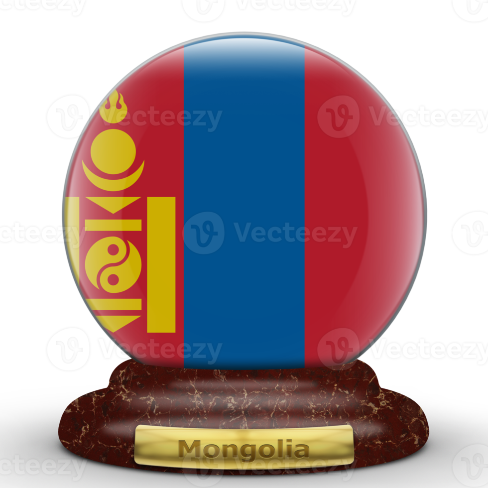 3D Flag of Mongolia on a globe background. png