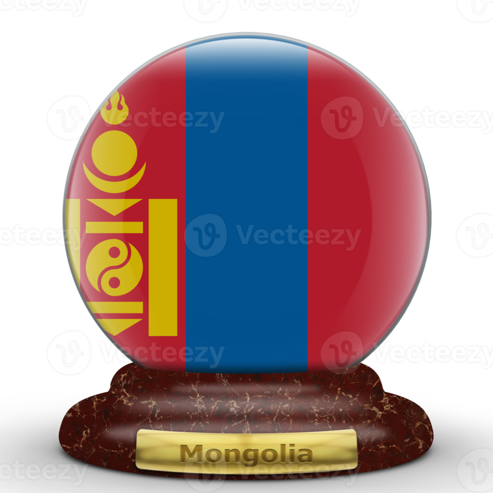 3d flagga av mongoliet på en klot bakgrund. png